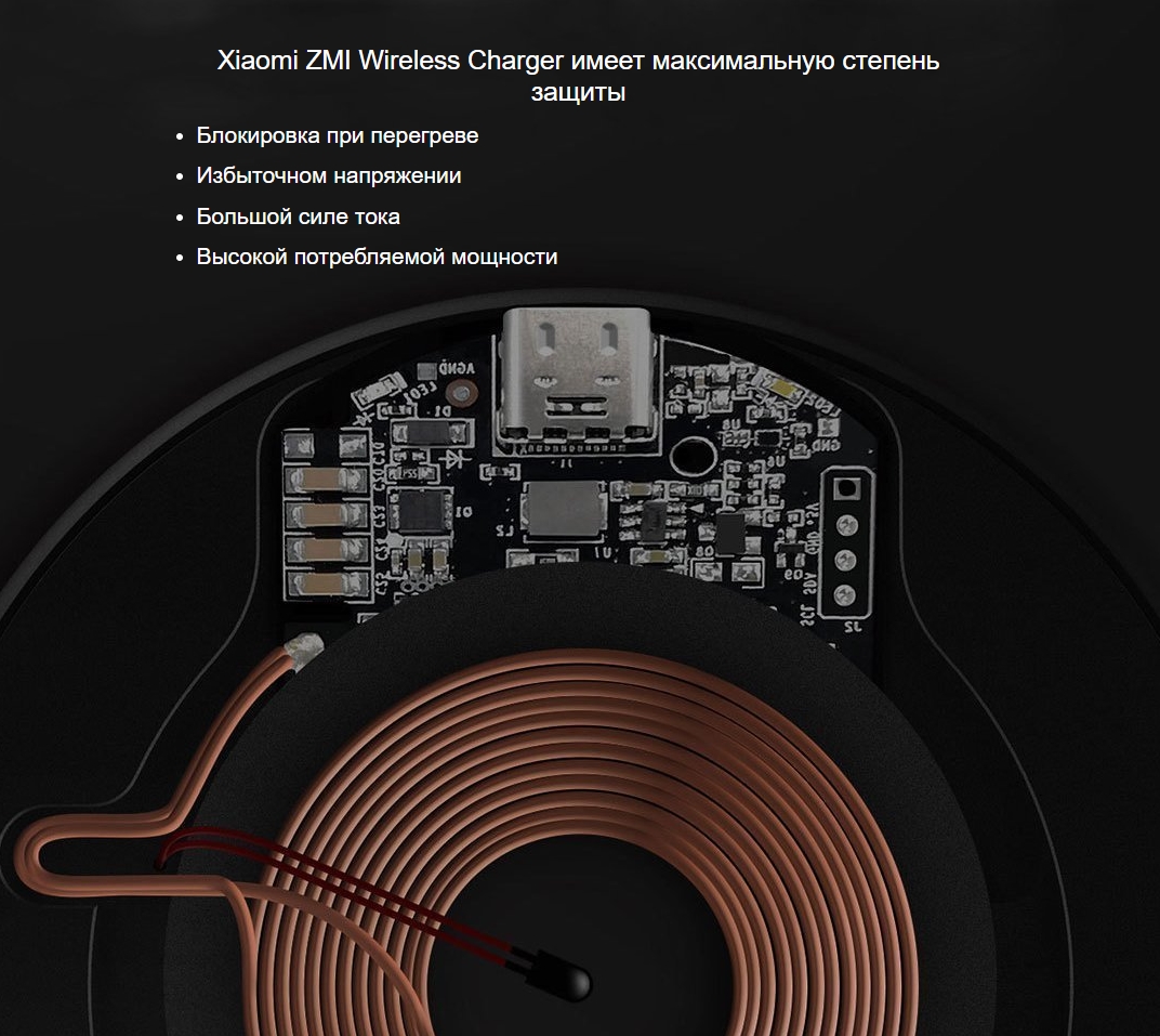 Беспроводное зарядное устройство Qi Xiaomi ZMI Wireless Charger Type-C (Set Edition) (WTX10)